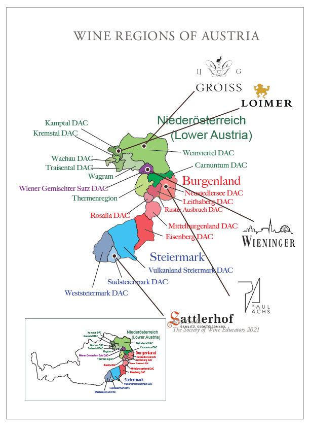 Map of Austrian wine regions
