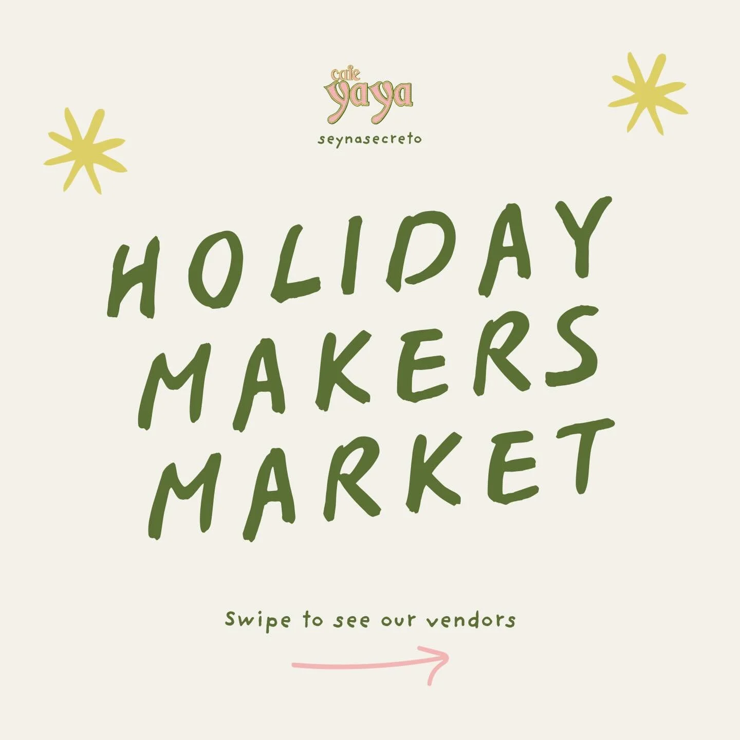 join us this sunday, 11/30 from 2&ndash;6 pm at @cafeyaya alongside this outstanding line-up of vendors at our holiday market with @seynasecreto. ✨

a little sneak peek at what&rsquo;s offered: shop small, shop local, and find all the cool, unique gi