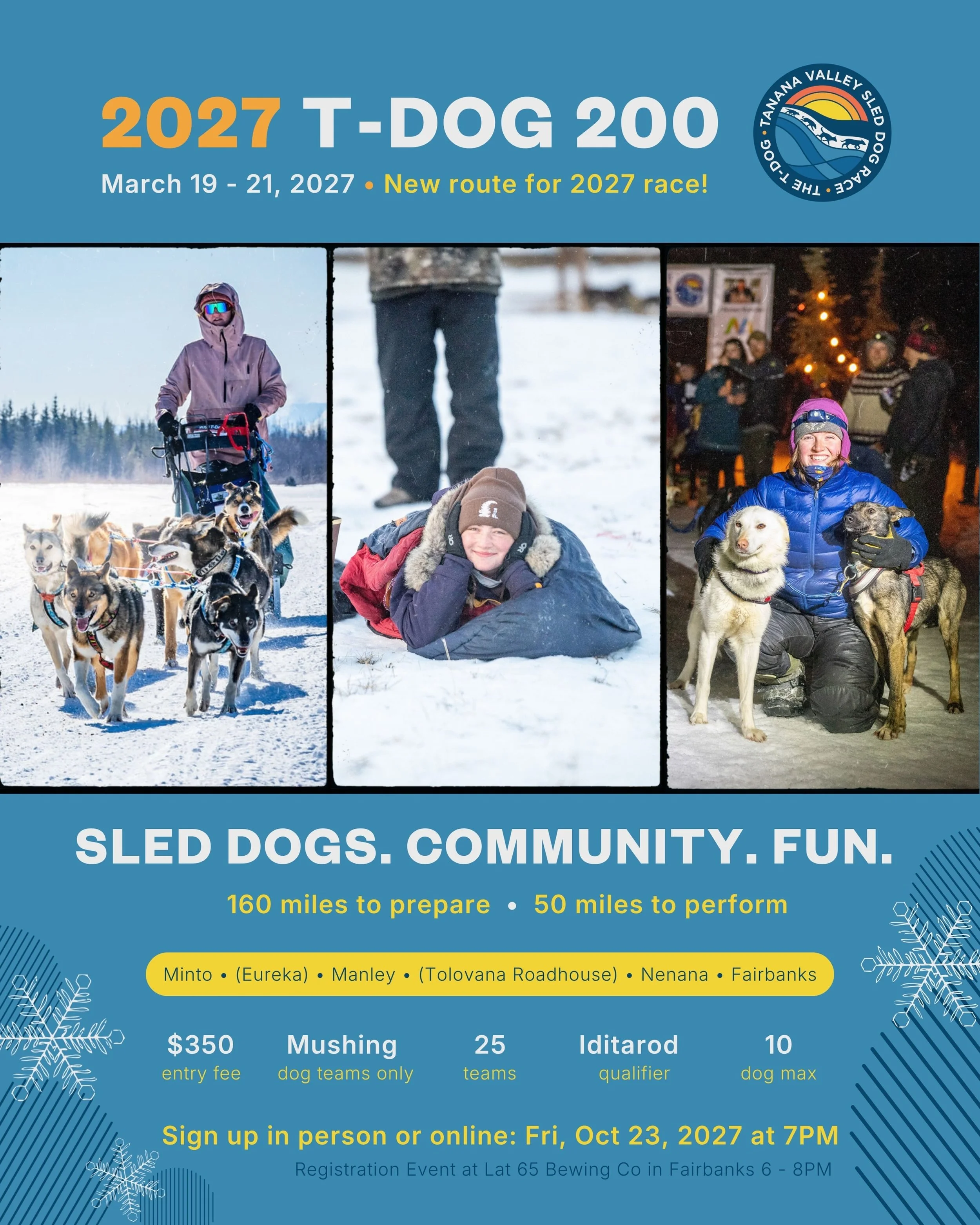 T-Dog 200: Connecting Historic Trails and Communities

This year, the T-Dog is finally achieving a goal we&rsquo;ve been working toward for years: connecting Susan Butcher&rsquo;s two iconic homes in Fairbanks and Eureka, Alaska! We&rsquo;re thrilled