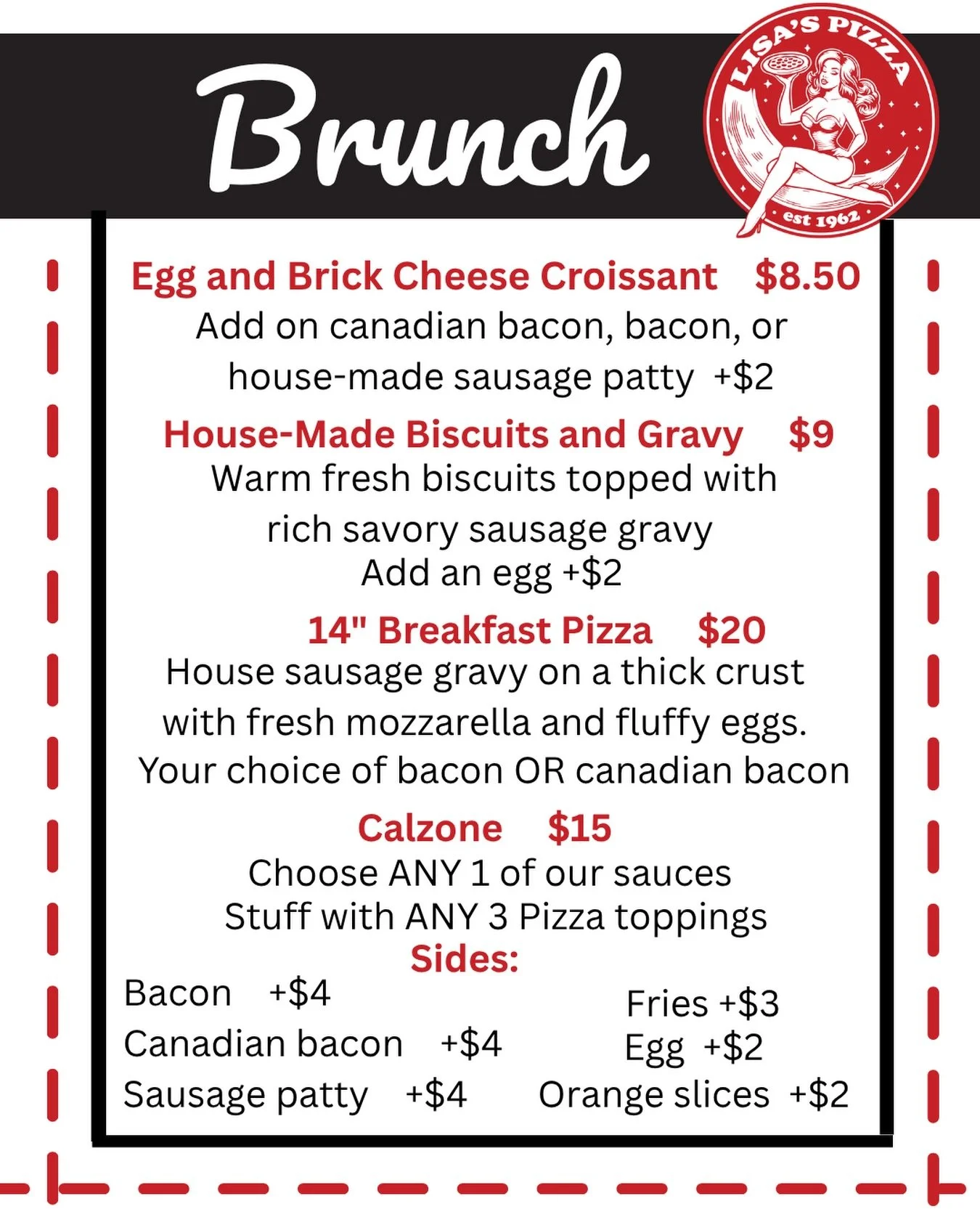 Brunch just got an upgrade 🍳🍕
We&rsquo;re excited to announce the launch of our BRAND NEW brunch menu at Lisa&rsquo;s Pizza in Milwaukee starting Monday, March 30th! From savory bites to crave worthy classics, we&rsquo;re serving up something speci