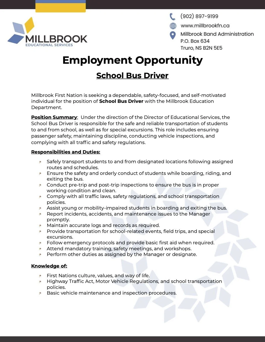 Employment Opportunity - School Bus Driver