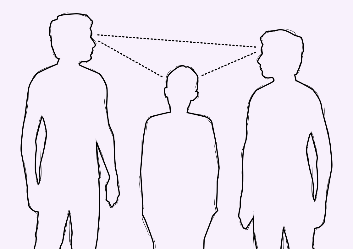 Silhouette of three people engaging in eye contact