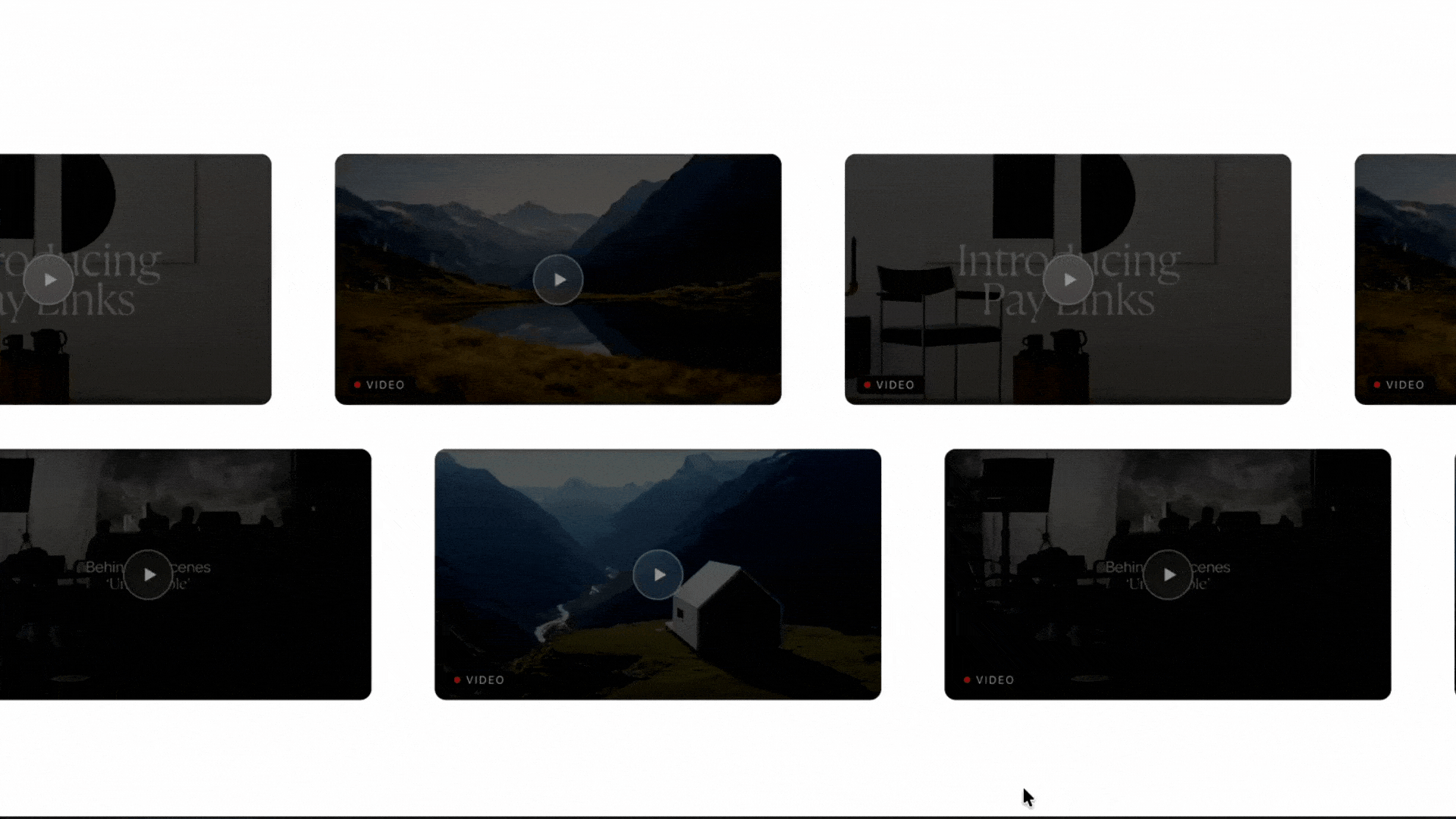 Duale Row video carousel plugin live on Squarespace 7.1 showing one horizontal scrolling row of video cards with dot navigation.gif