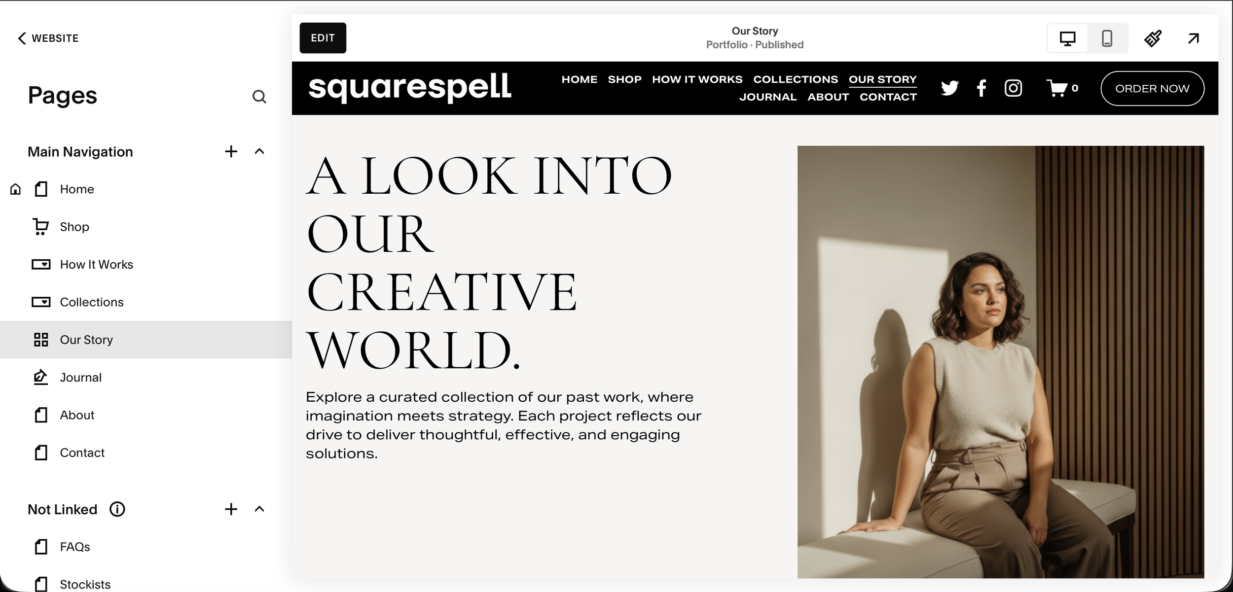 Mega menu for Squarespace automatically adapting colors to match any site theme — dark, light, and colored headers
