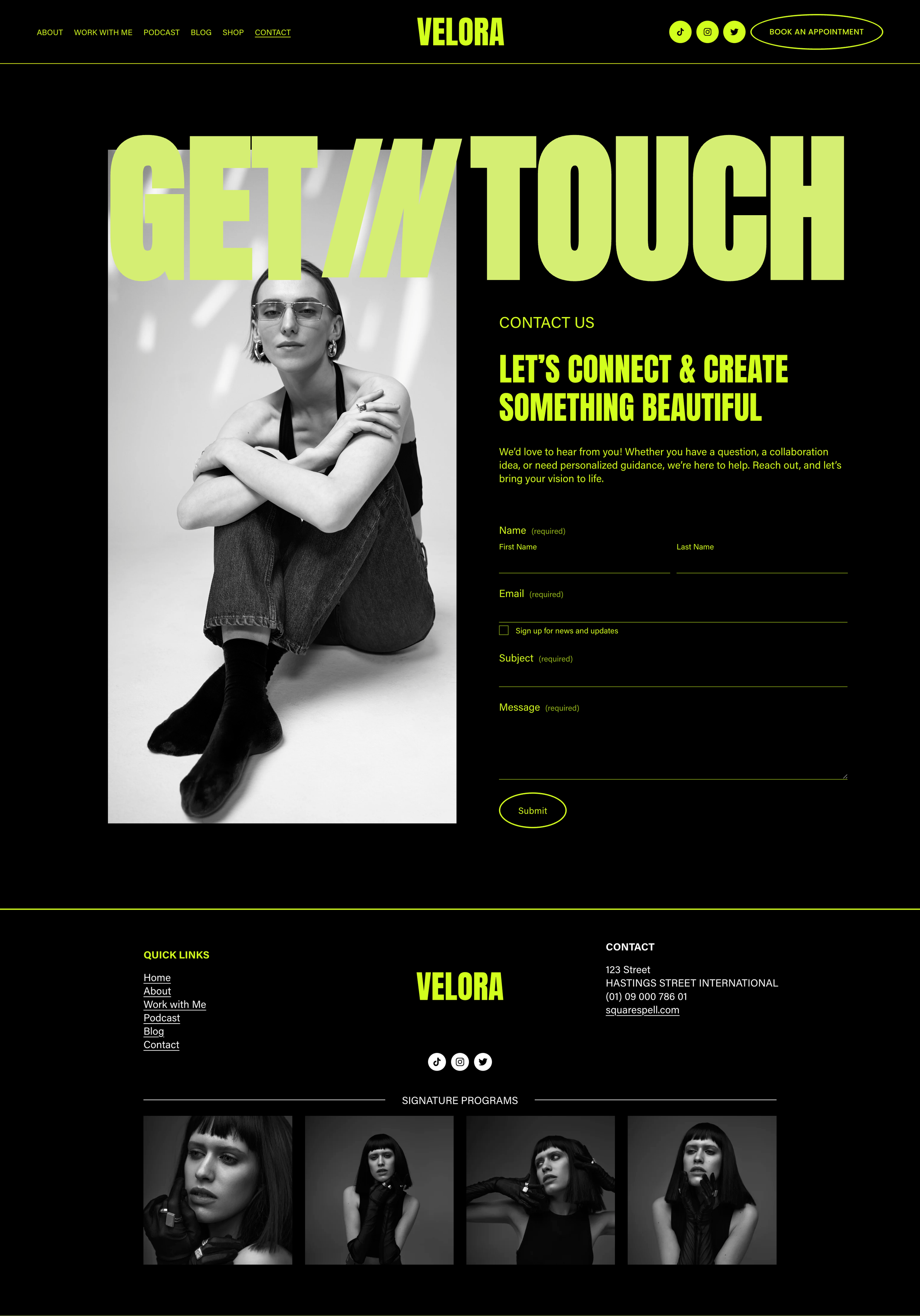 Velora premium Squarespace template full page design — coaches authors podcasters