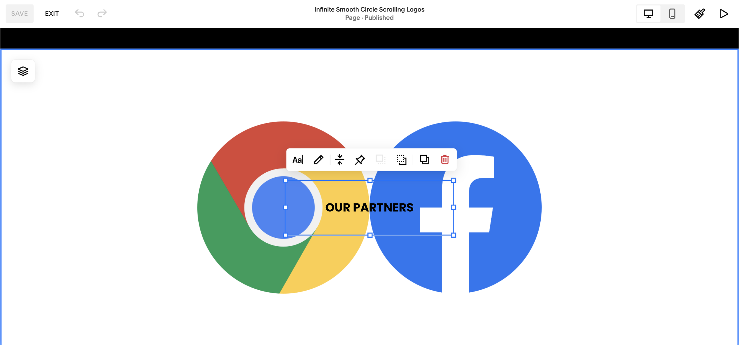 position text over Squarespace gallery block for carousel animation