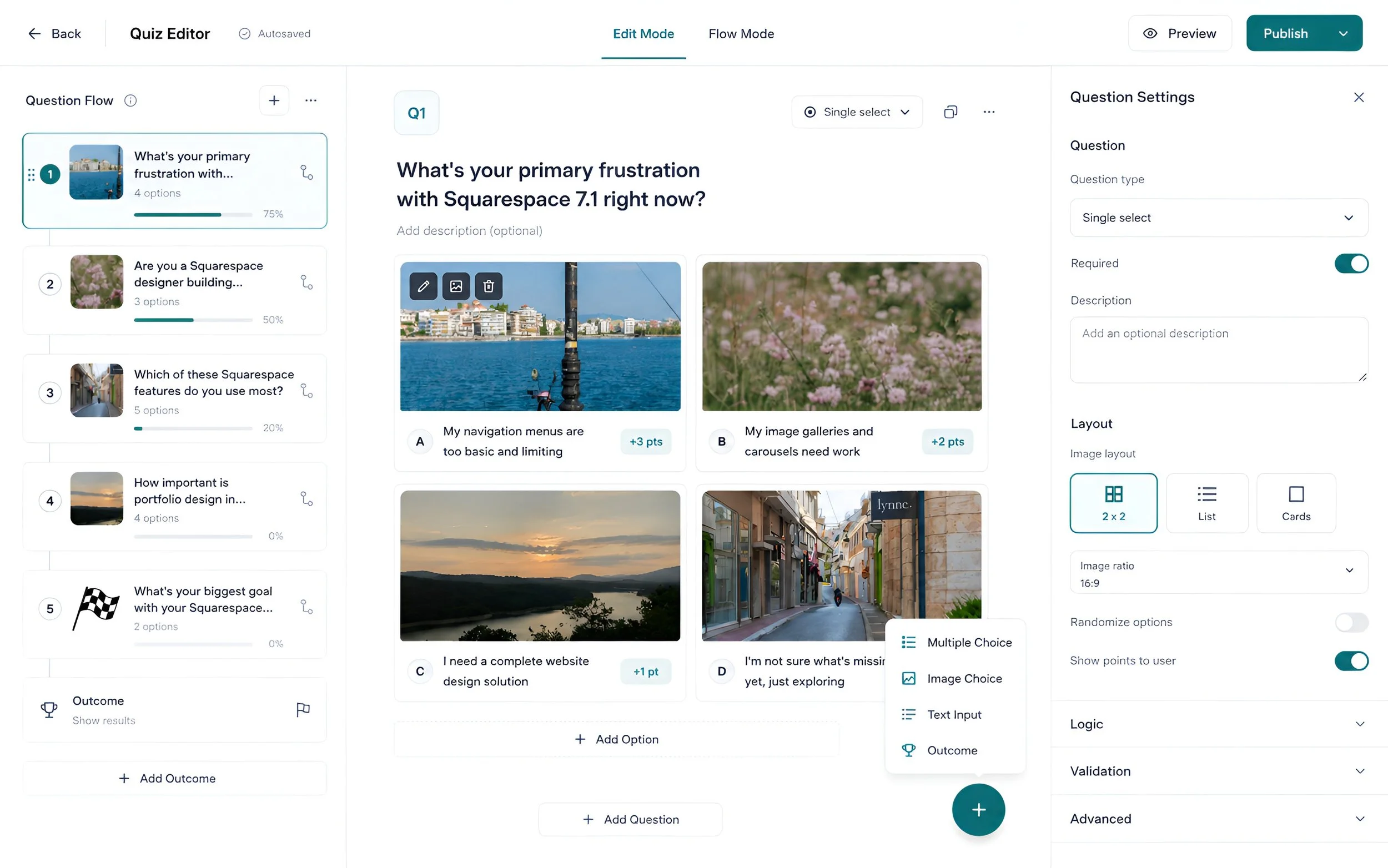 visitor lands on quiz, answers scored questions, receives a lead score, passes through a lead-gate, views a personalized outcome page, and enters a segmented email follow-up sequence
