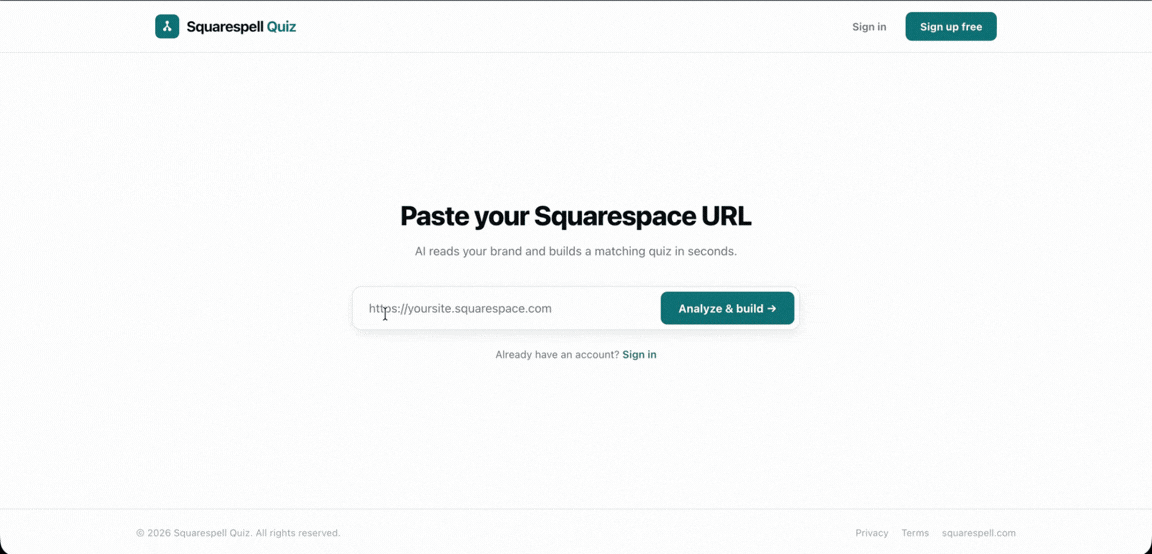 Squarespell Quiz an AI-powered quiz funnel builder for Squarespace