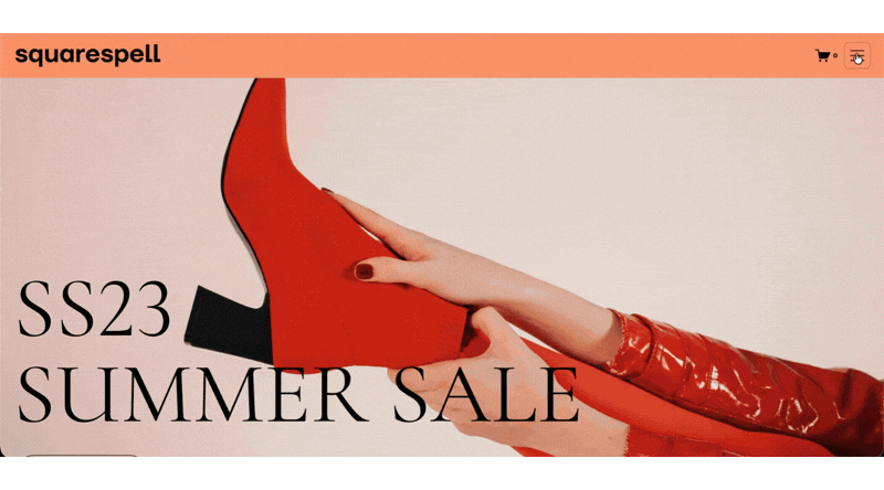 Squarespace hamburger menu mobile accordion — fullscreen overlay with image grid and animated navigation