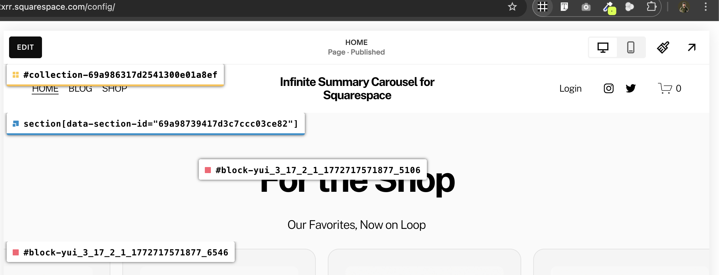 auto scrolling carousel squarespace website for summary block