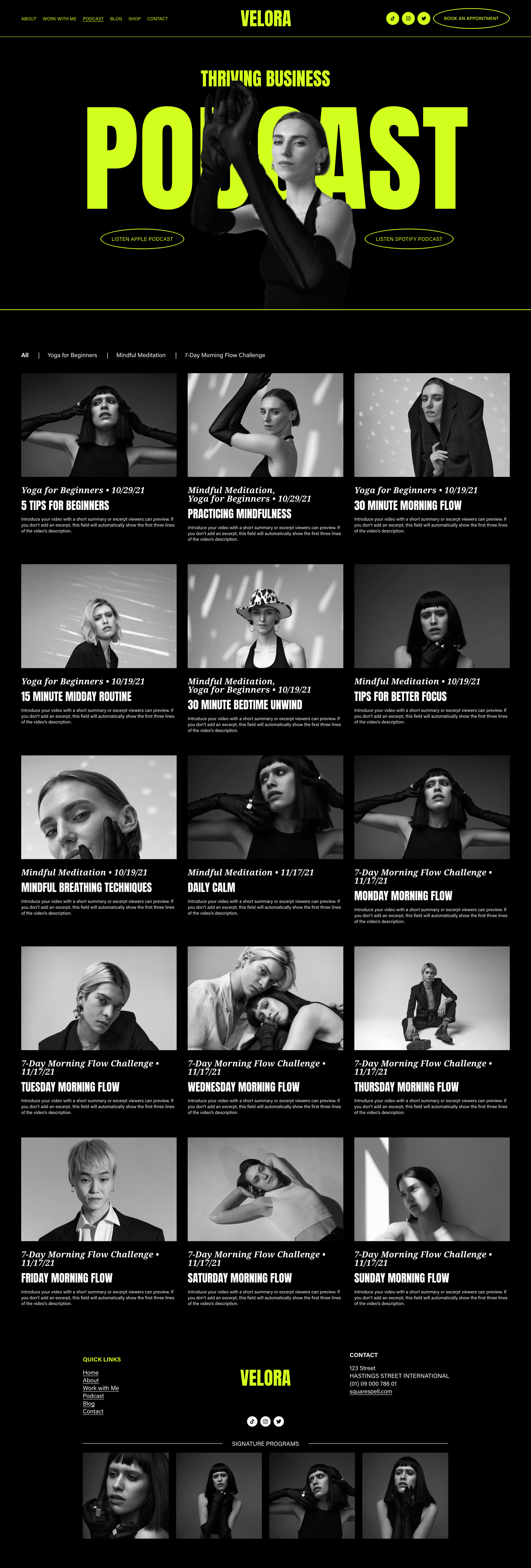 Velora Squarespace template about page design for business coaches and consultants