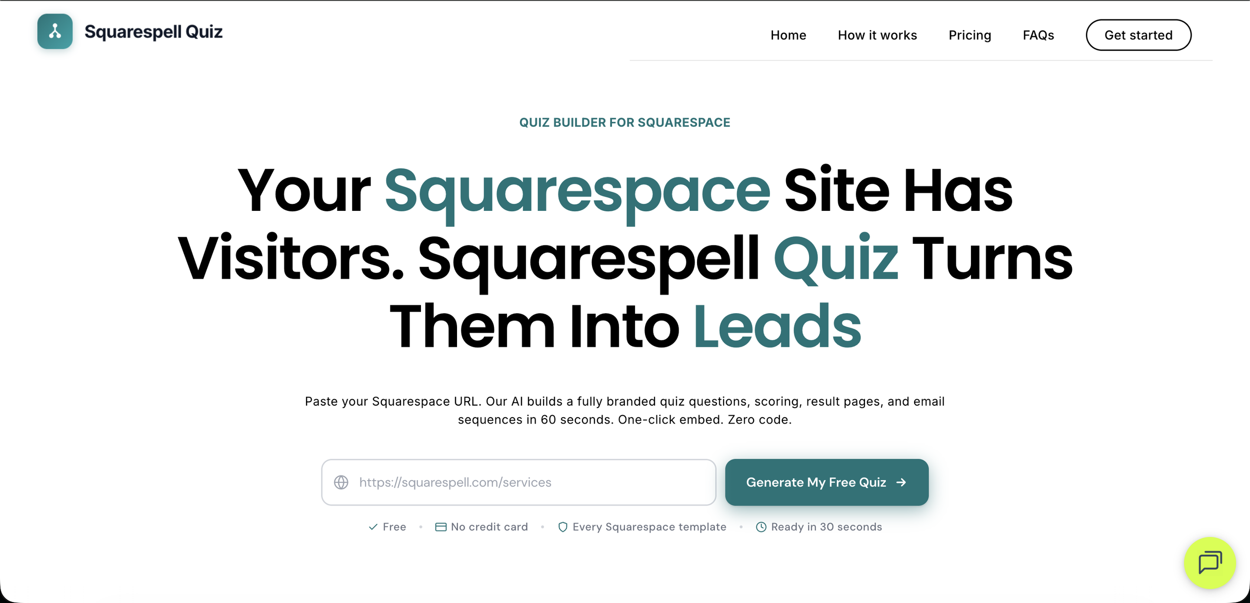 AI generating a branded Squarespace quiz after pasting a website URL into Squarespell Quiz