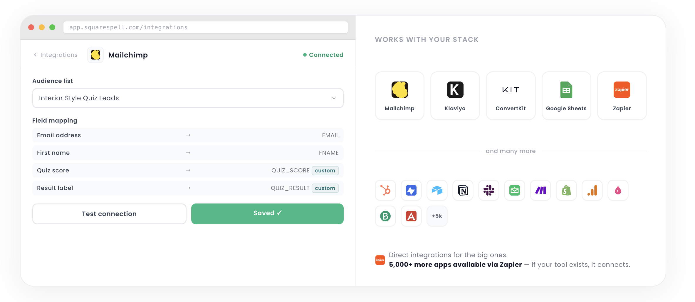 Squarespace Quiz Integration with different tools