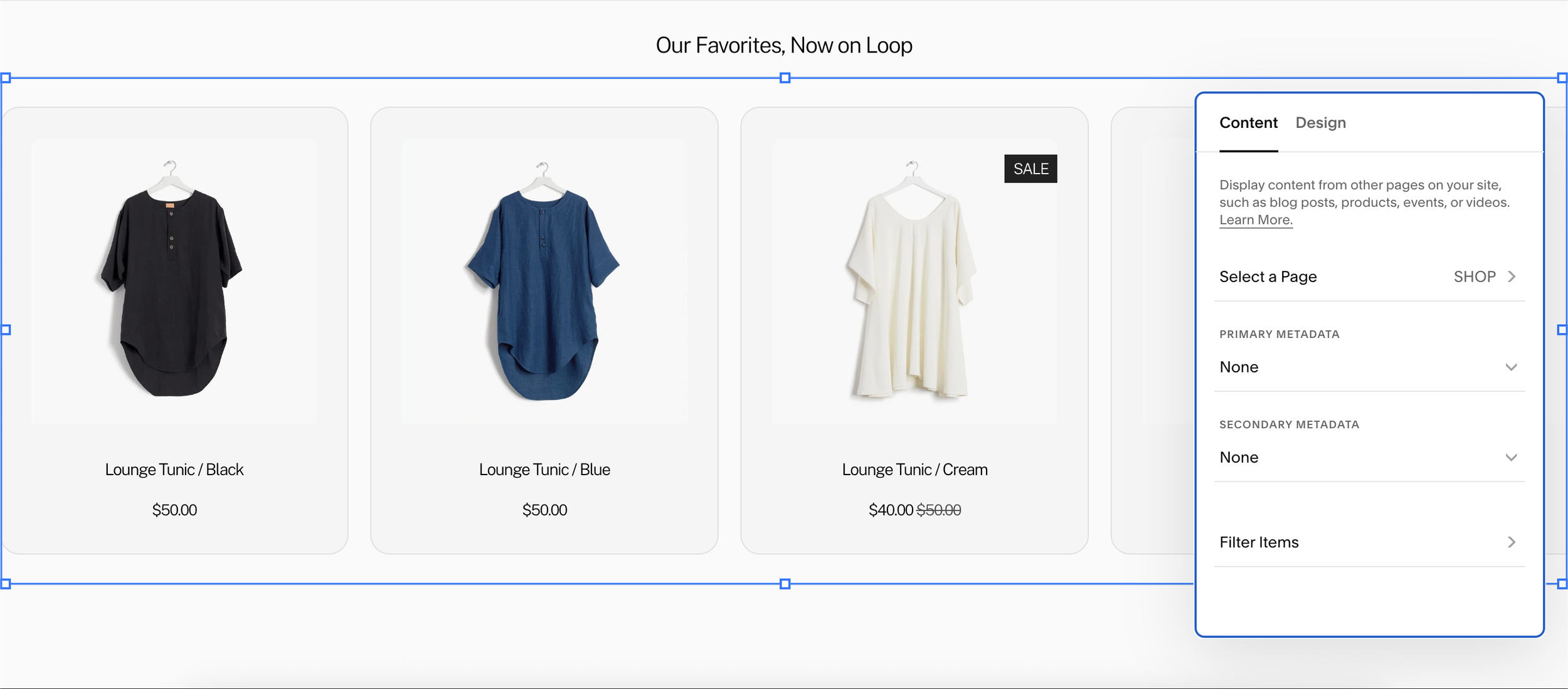 infinite summary carousel squarespace website
