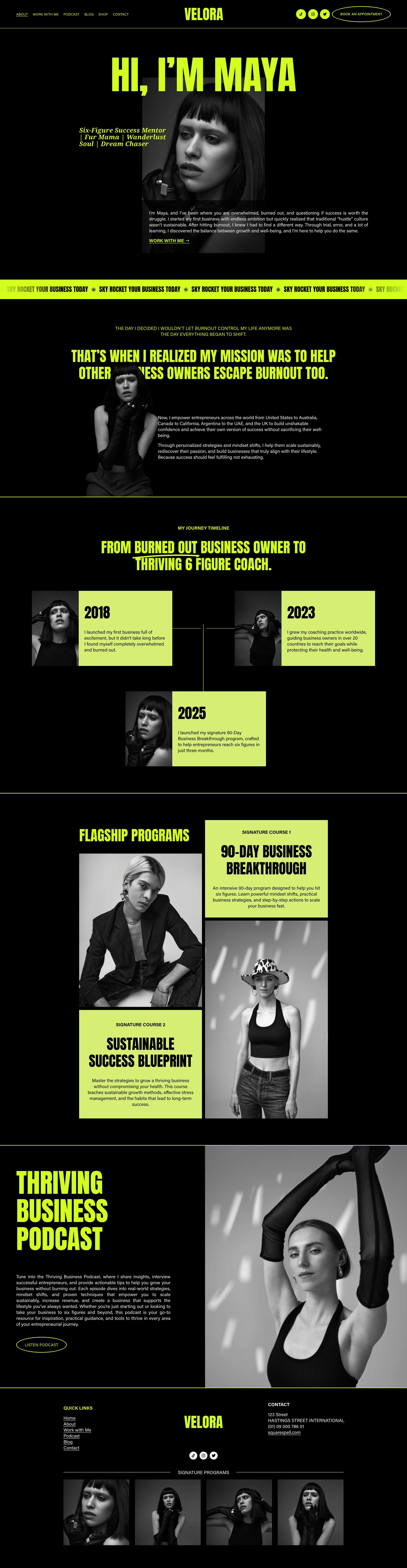 Velora premium Squarespace template sales page layout for online coaches and authors