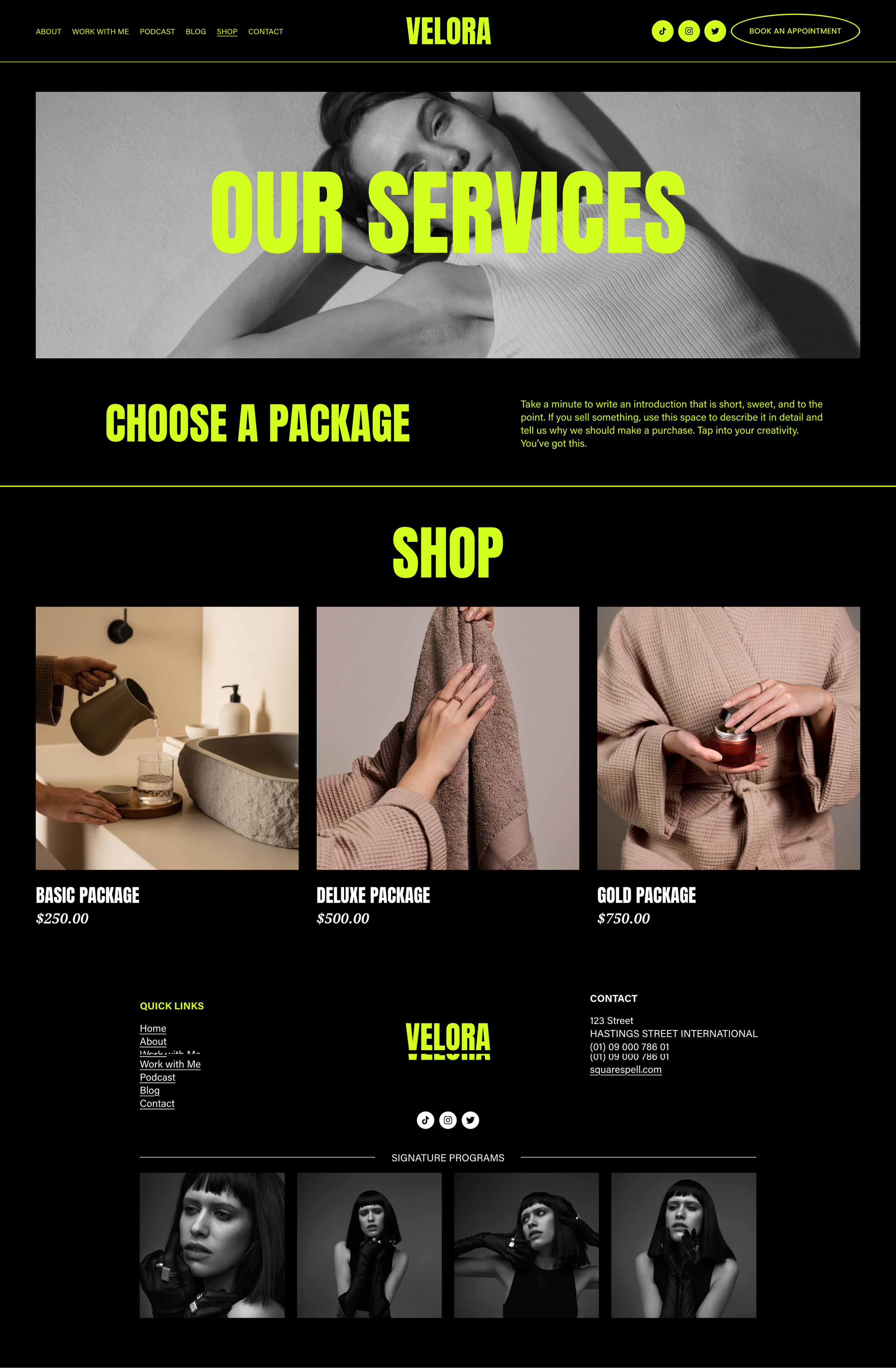 Velora mobile responsive Squarespace template for coaches authors and podcasters