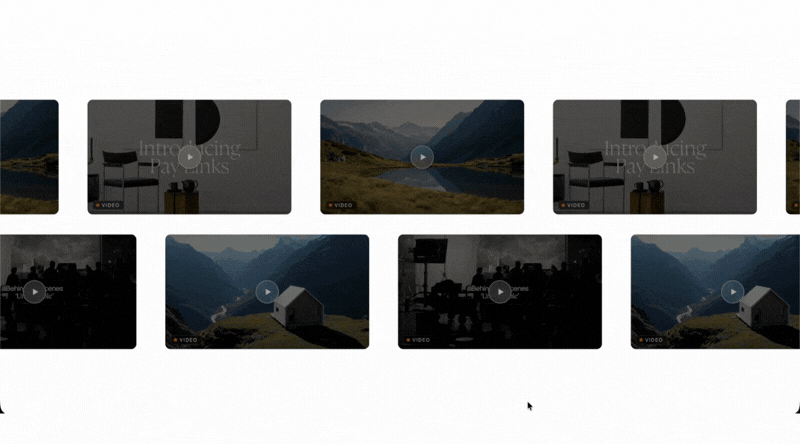 Squarespace 7.1 video carousel plugin showing YouTube Vimeo and native videos in a dual row scrolling layout (Copy)