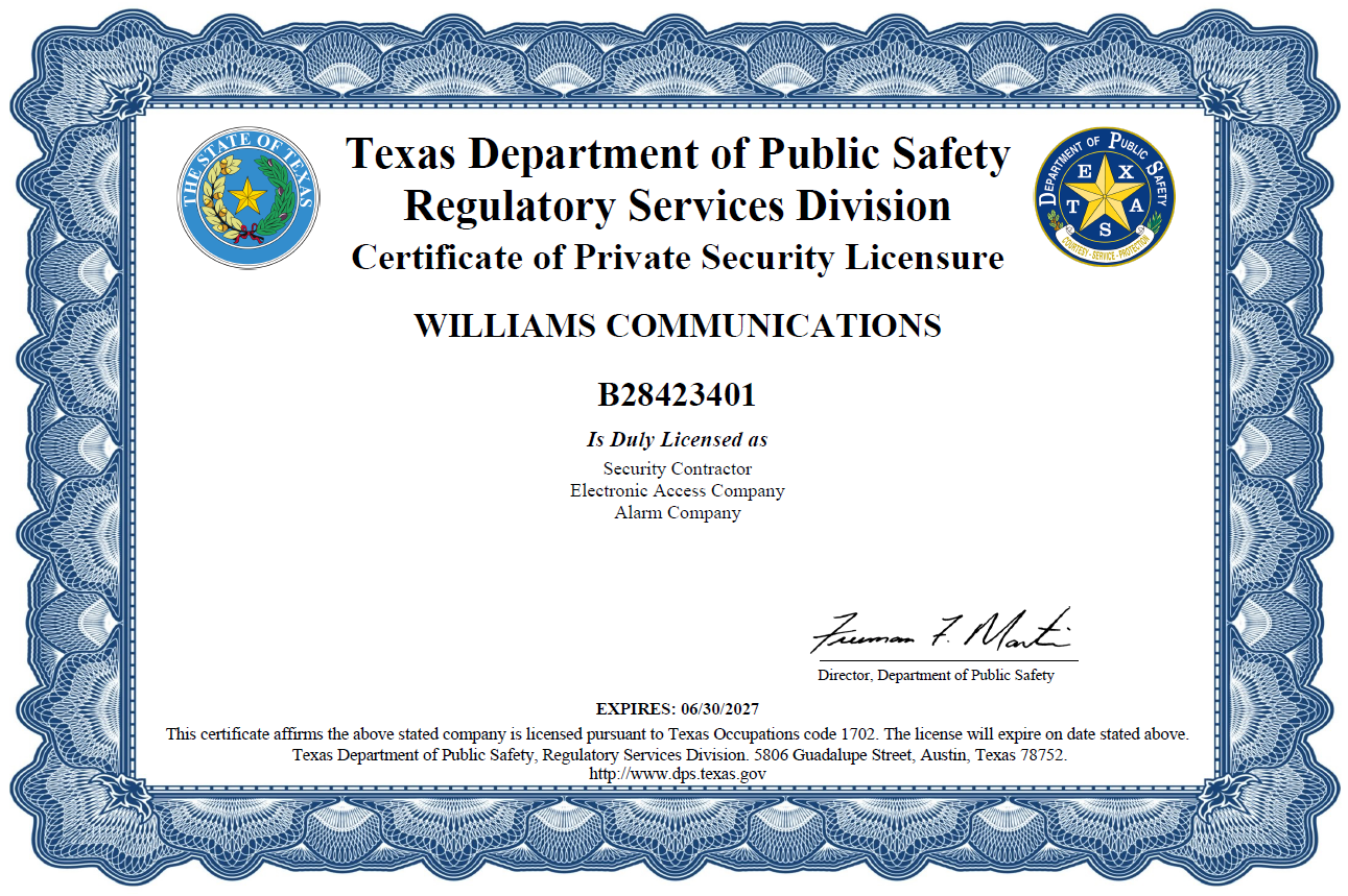 Williams Communications - Security License 2027