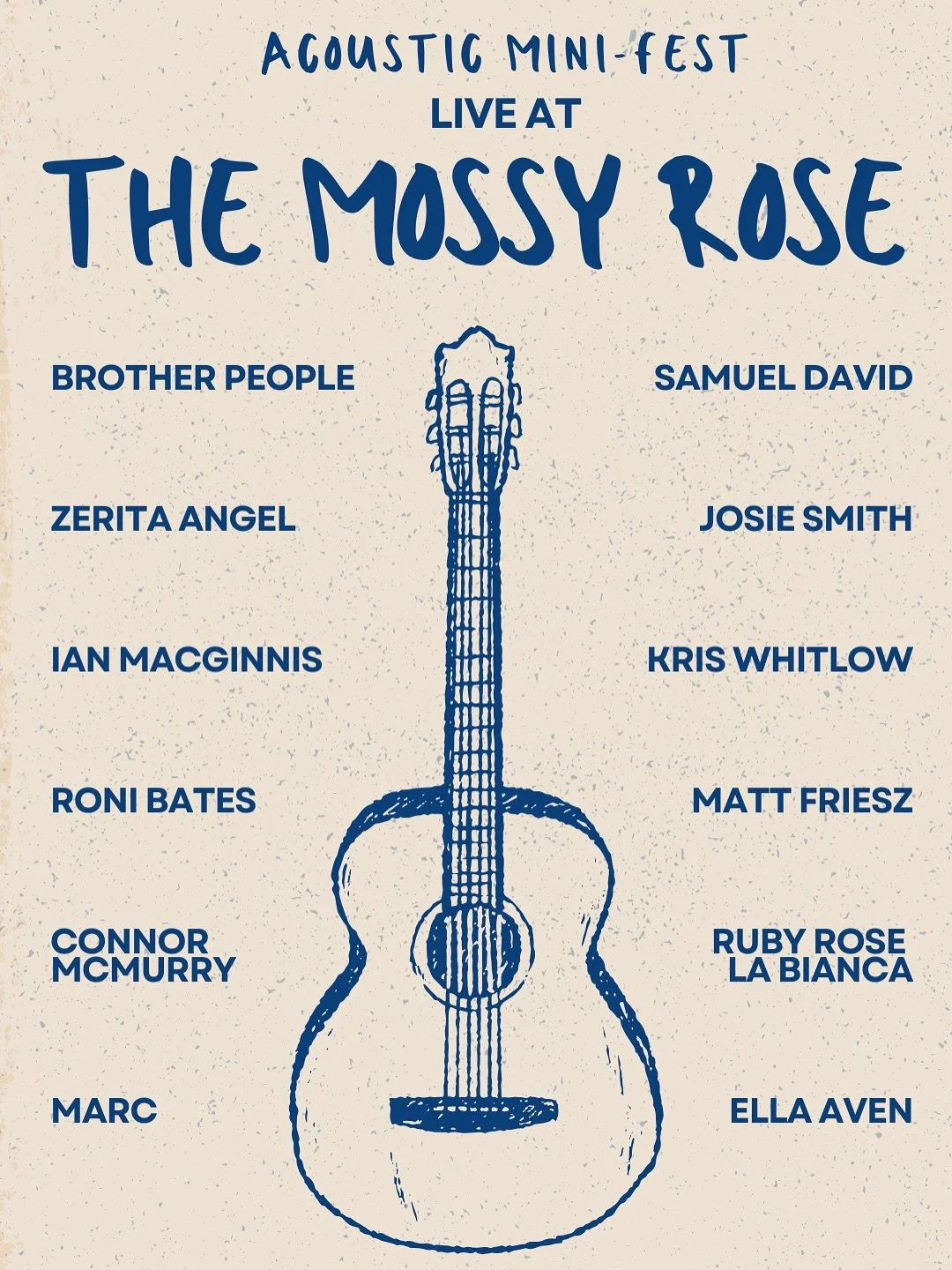 🌹 This Friday at The Mossy Rose 🌹

We&rsquo;re throwing an Acoustic Mini-Fest featuring some of our favorite artists from the East Nashville community &mdash; all coming together for a night of good songs, good people, and good vibes.
Dm for addres
