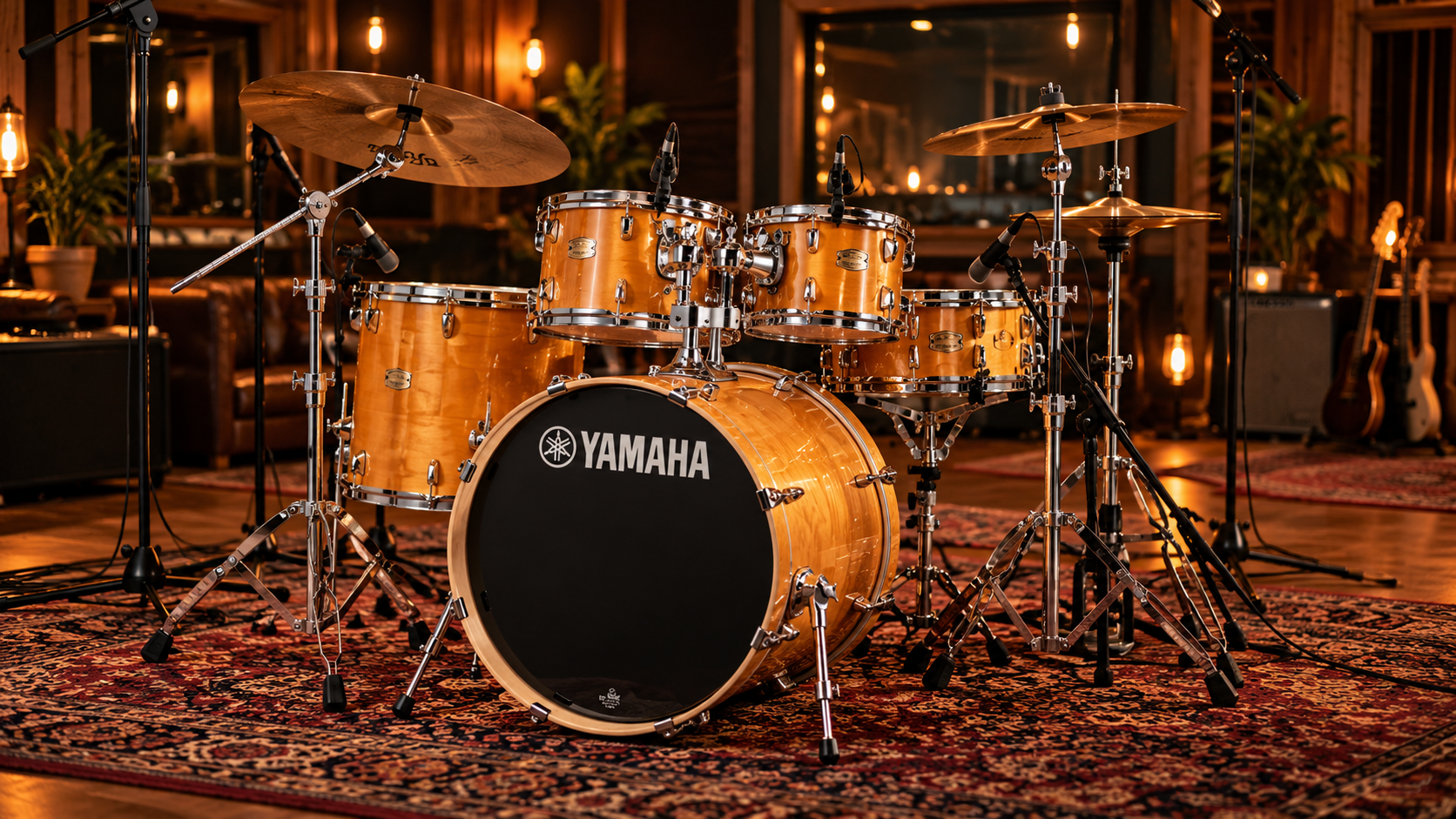 Batterie Yamaha dans un studio chaleureux.png
