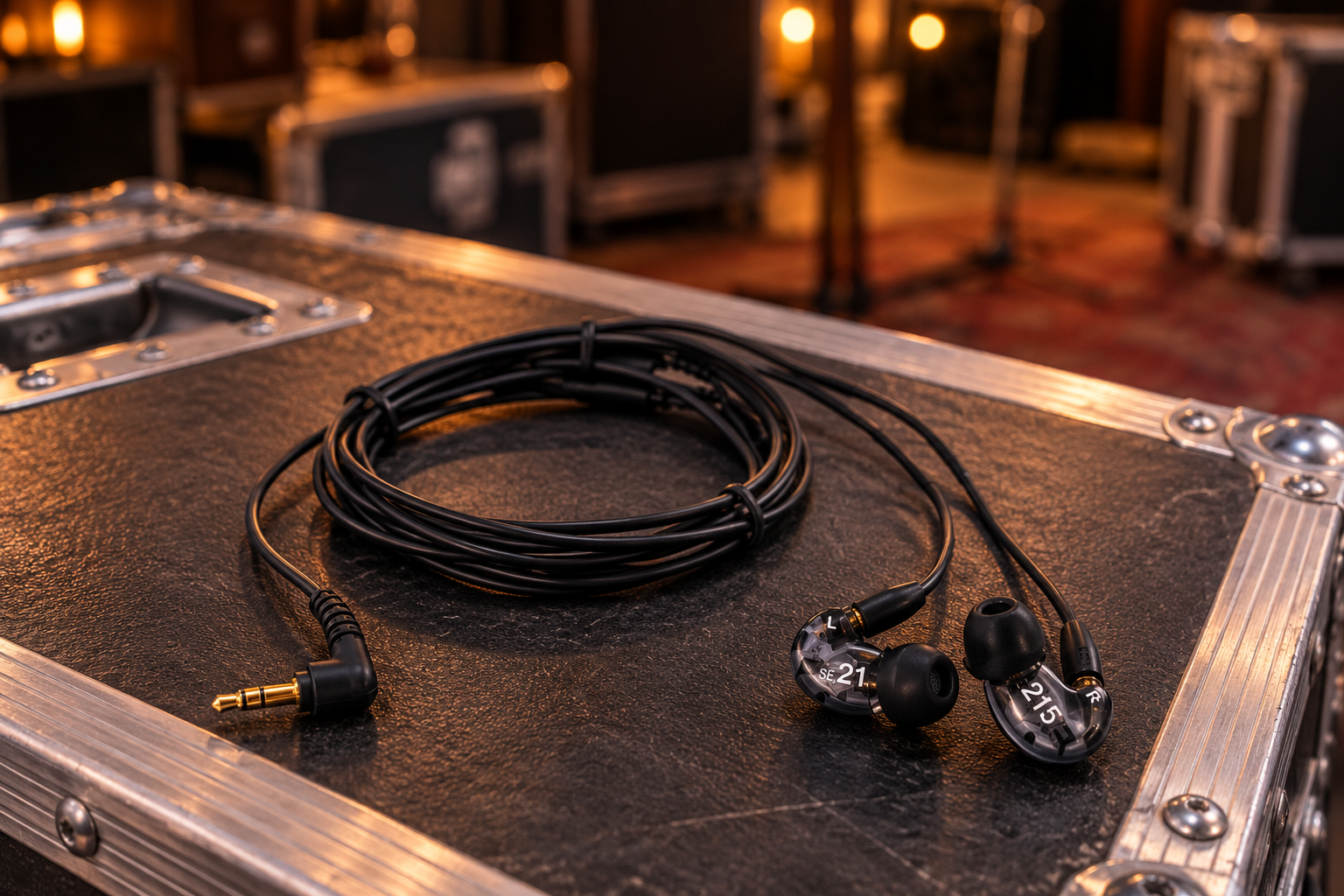 Écouteurs intra-auriculaires sur flight-case.png