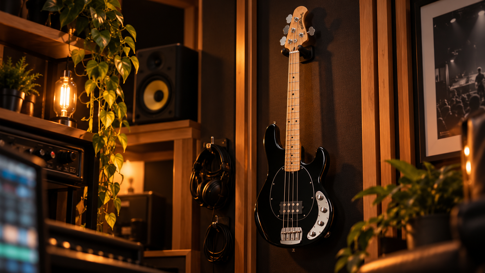 Basse noire dans un studio chaleureux.png
