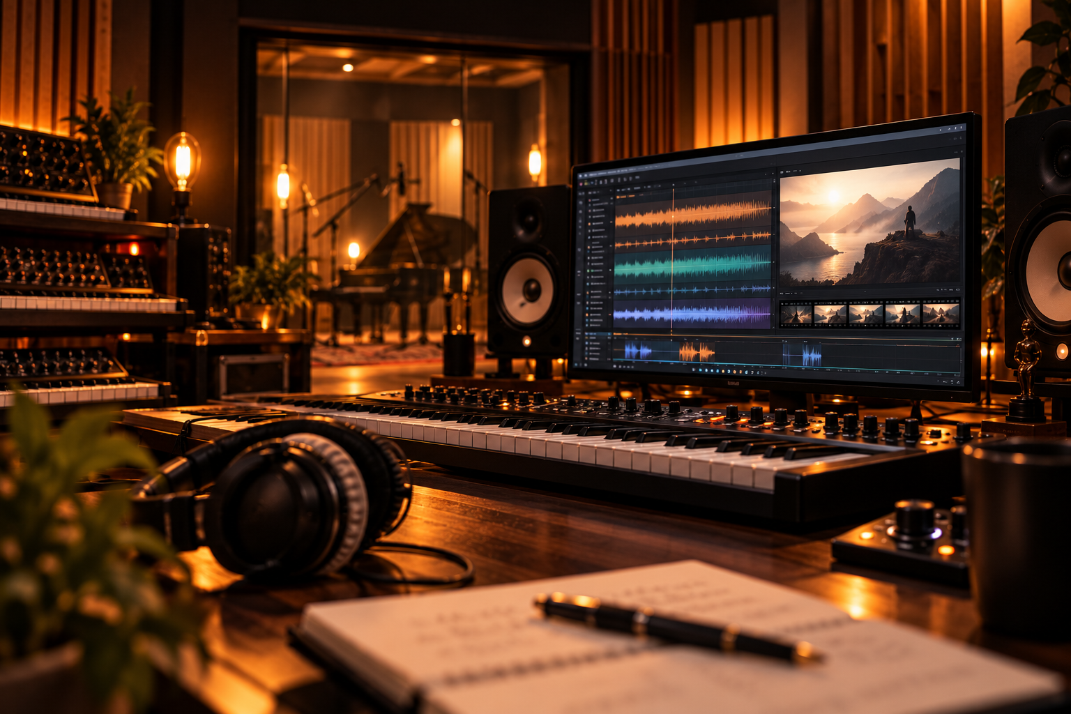 Studio de musique aux lueurs ambrées.png