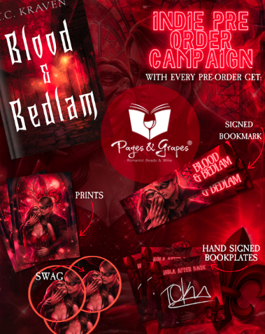 Blood & Bedlam (Signed bookplates, character art cards, bookmarks, swag packs), T.C. Kraven (releases 9/15)
