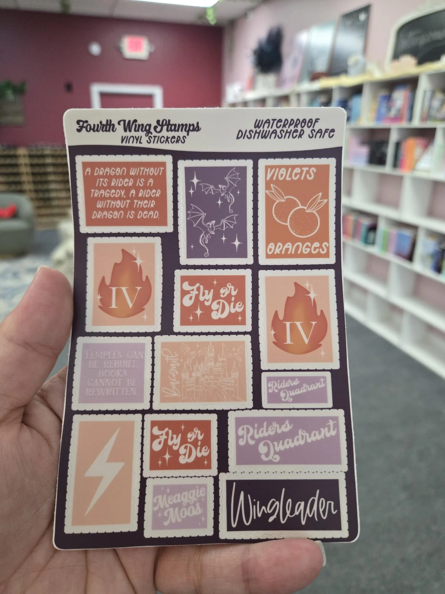 Fourth Wing Stamps Vinyl Sticker Sheet by Meaggie Moos