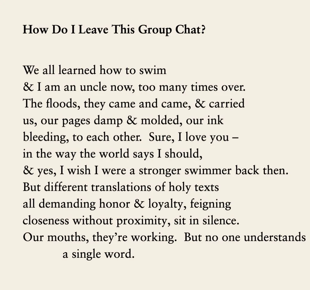 How Do I Leave This Group Chat?

this and one other poem are available via @ex_puritan