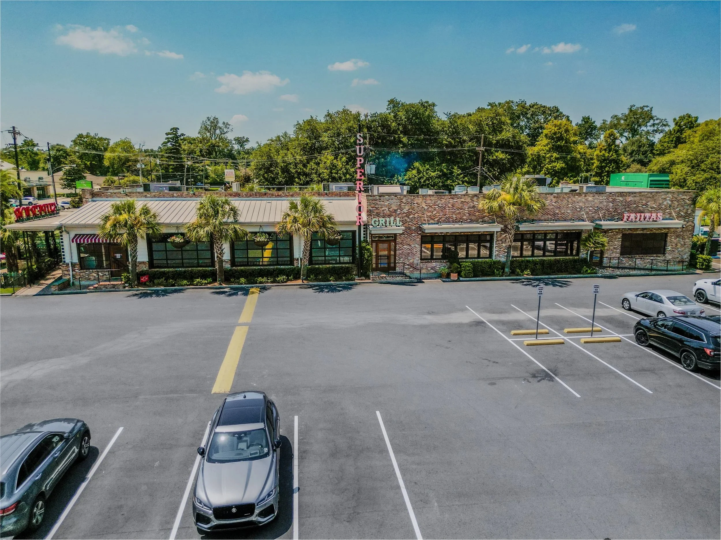 Superior Grill Baton Rouge, stone veneer facade with awnings