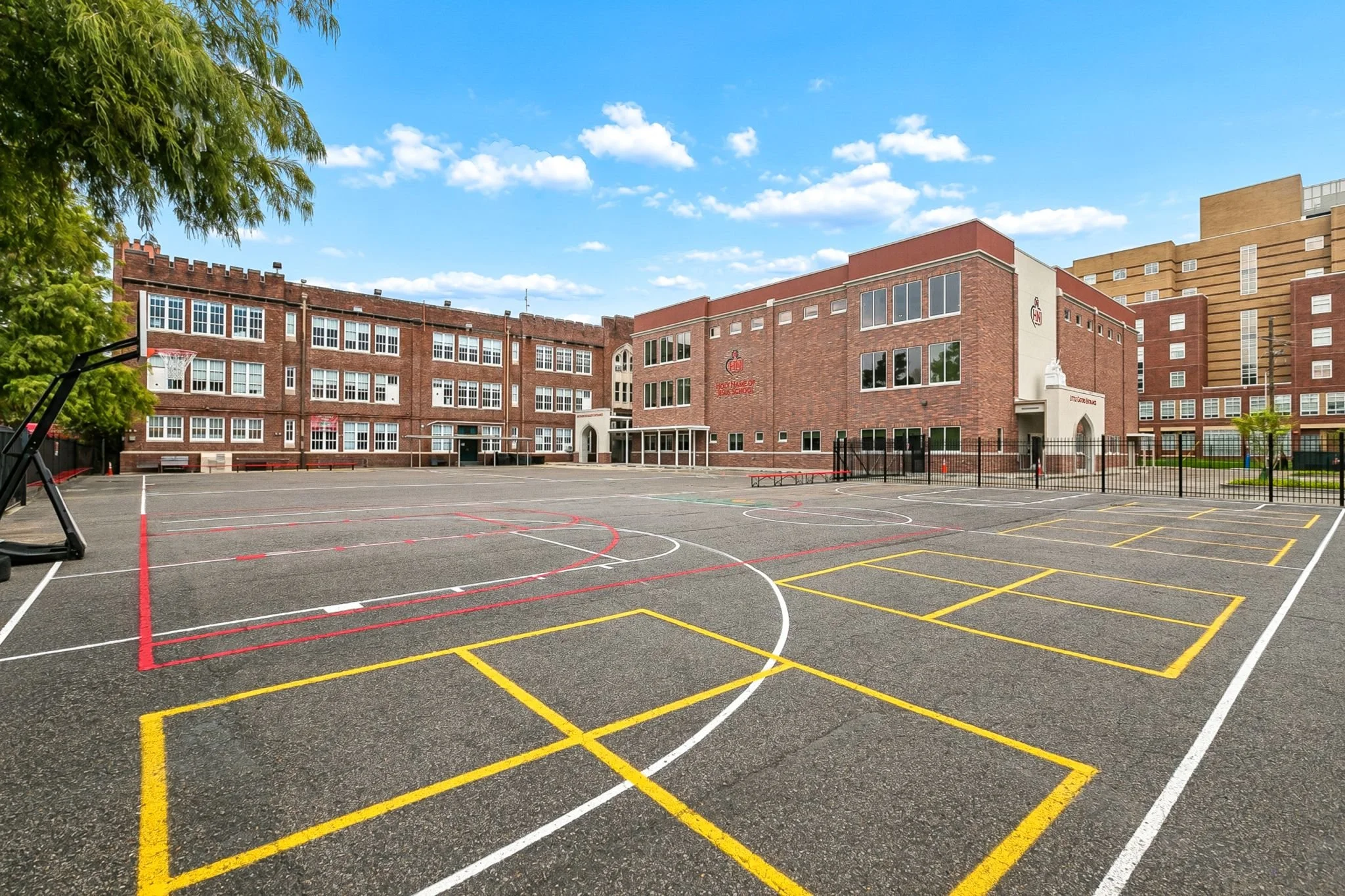 Holy Name of Jesus School, brick veneer elevation facing the courtyard
