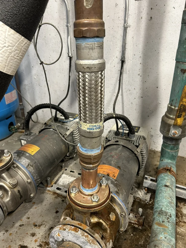 Pump connection in a building mechanical room