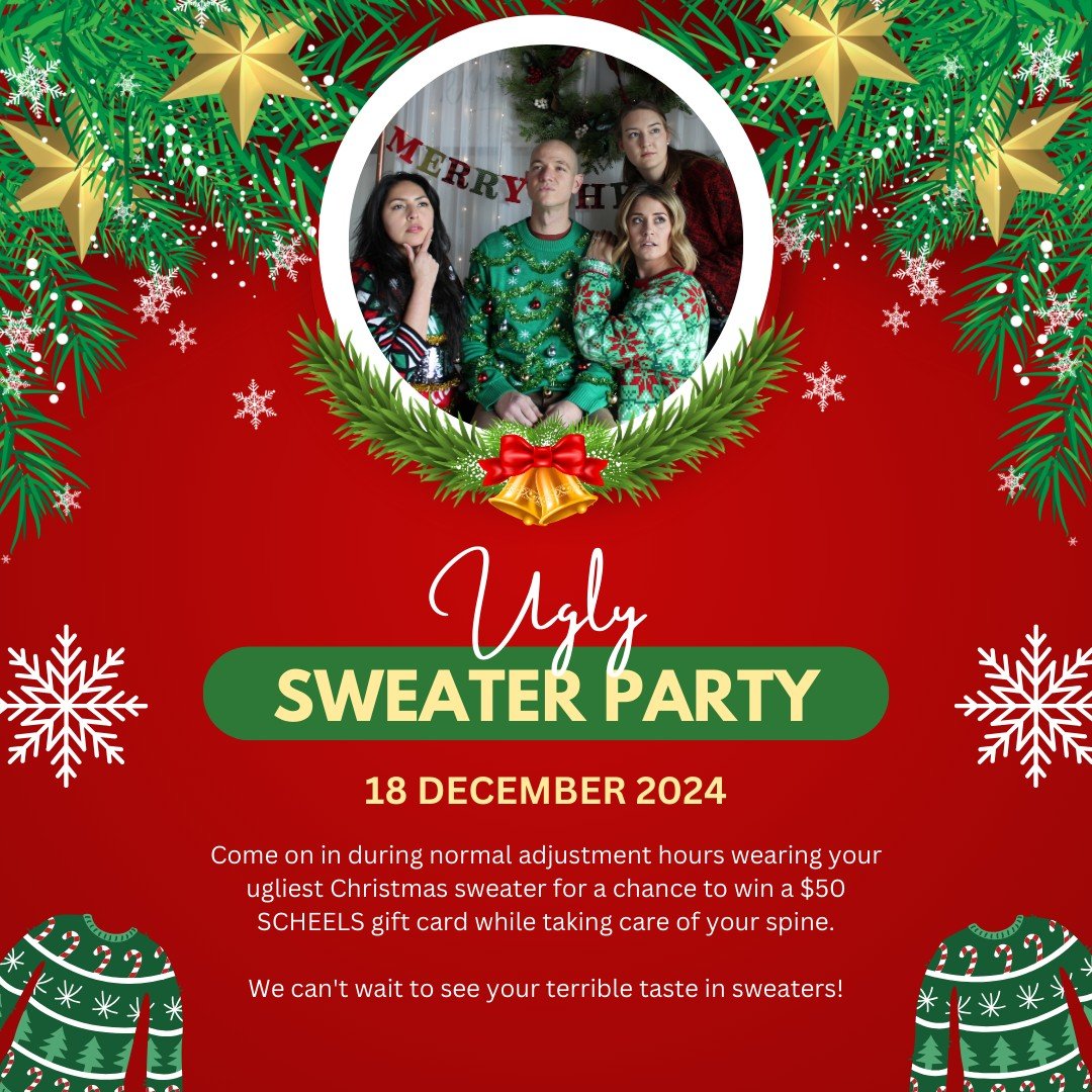 Save the Date! 🎄

🎉 It&rsquo;s time to get ugly...in the best way possible! 🎉

Join us for our Annual Ugly Christmas Sweater Party &amp; Contest on Wednesday, December 18th during normal adjustment hours! Don your most delightfully dreadful sweate