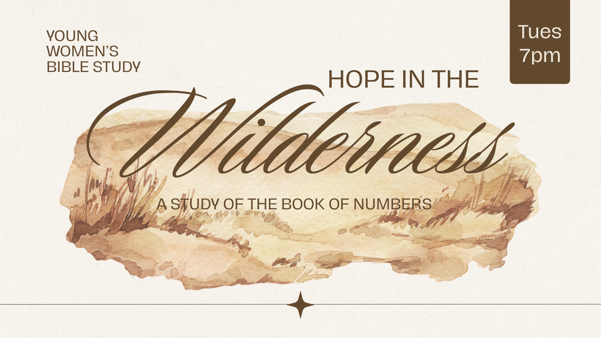 Banner for the young women's Bible study that says "Wilderness: A Study of the Book of Numbers"
