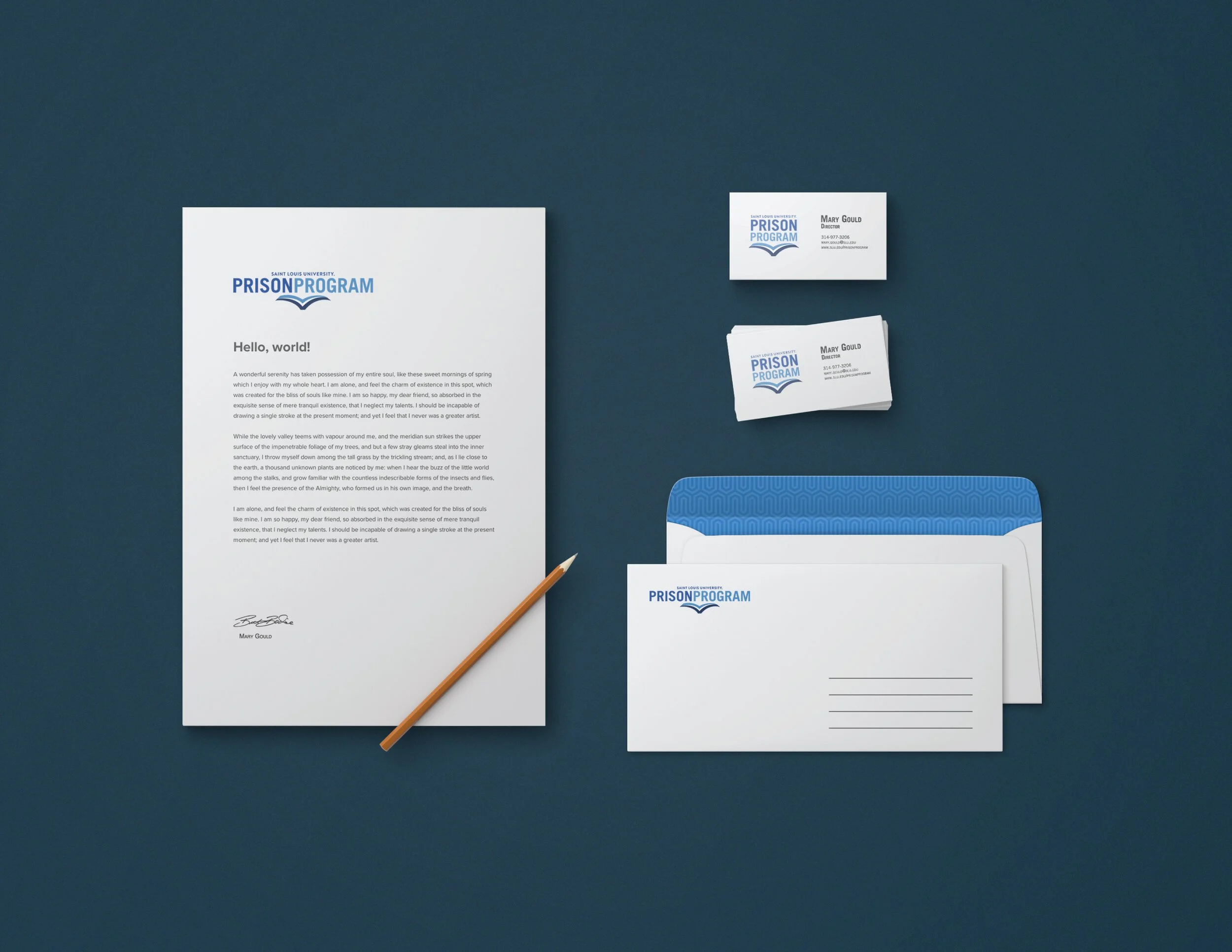 While at Saint Louis University, I was part of the student-run graphic design agency. We did various projects both at the university and for outside clients. This project was for a program at SLU that was eventually called the Prison Education Progra