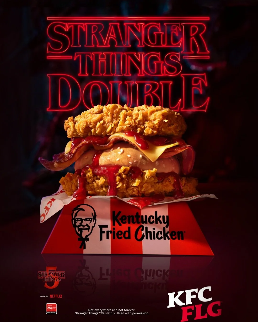We&rsquo;re back from hiatus ❤️🍔
My first piece of work for @kfcaustralia came out in December for @strangerthingstv season 5.
Most monstrous art directed burger you&rsquo;ve ever seen + an underground 1980s KFC in Wynyard&rsquo;s abandoned tunnels.
