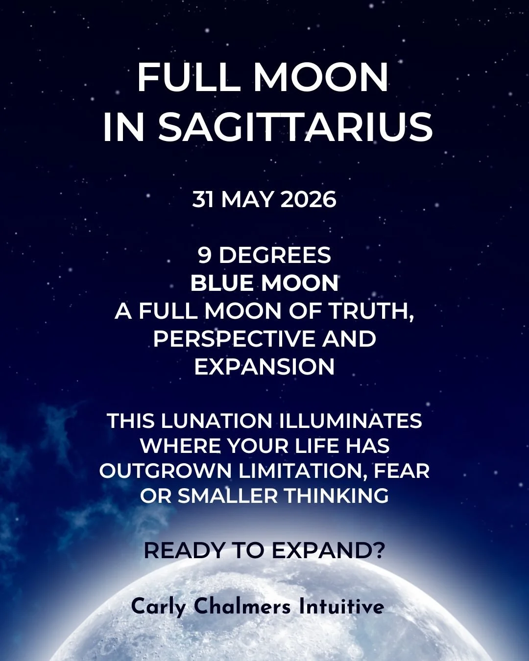 The Sagittarius Full Moon (and second Full Moon of May) arrives with amplified energy, perspective shifts and deeper truth rising to the surface

This Blue Moon asks:
What beliefs, limitations or old narratives are you ready to outgrow?

Expansion is
