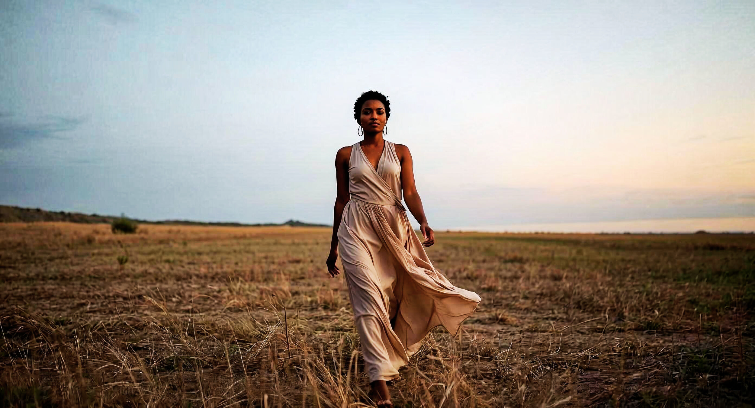 women walking in rural landscape