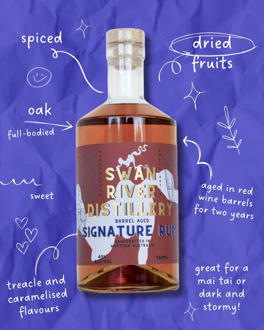 OUR FIRST RUM 🤎
Caramel &bull; Dried Fruit &bull; Oak

Do these tasting notes speak to you?
Come try it in person at our cellar door or grab a bottle online.