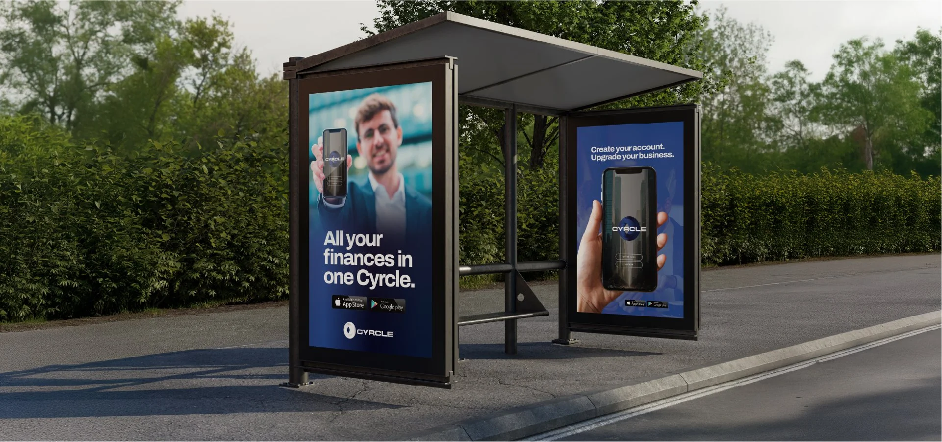 Bus stop with branding