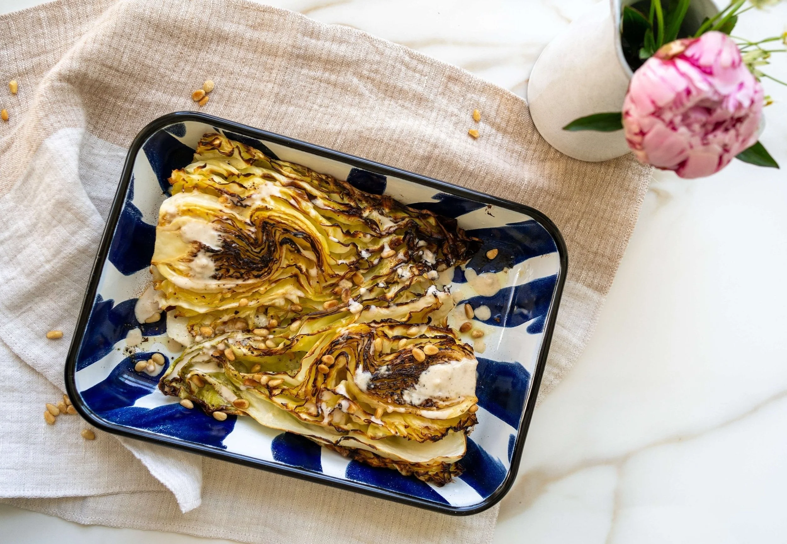 Roasted hispi cabbage with tahini