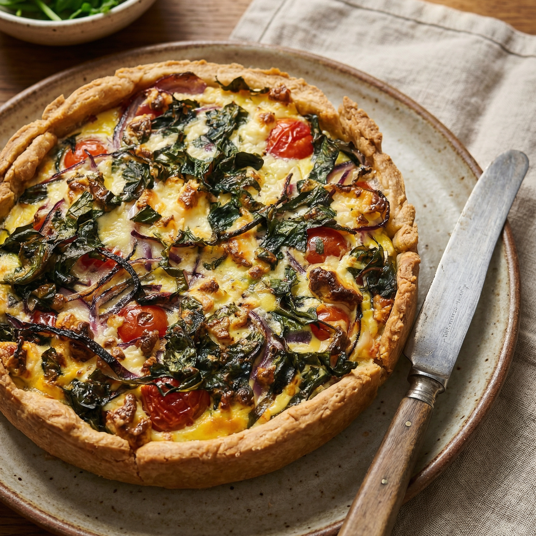 Simple tomato, spinach and feta quiche