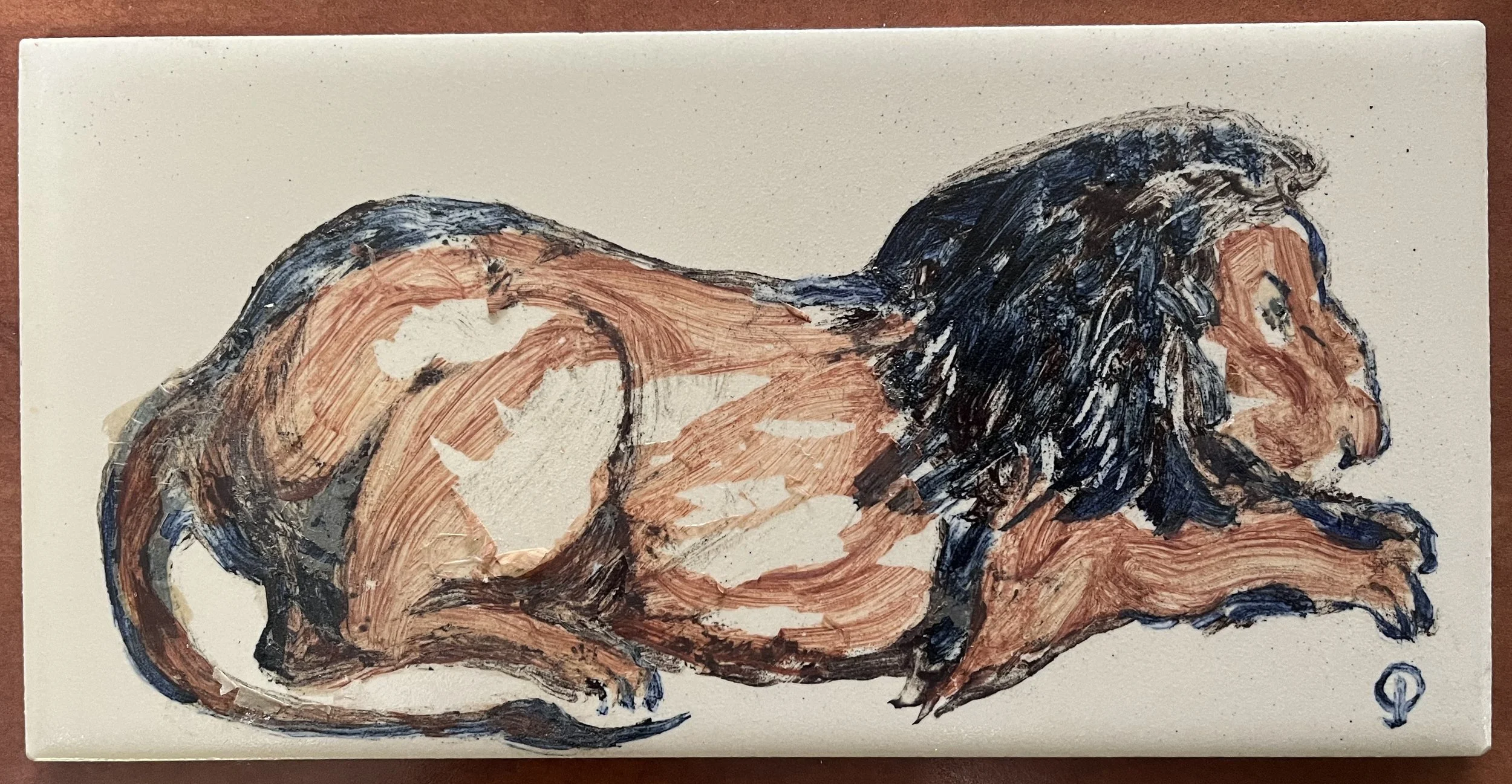 Painted tile Leo Lion by Jo Caddy