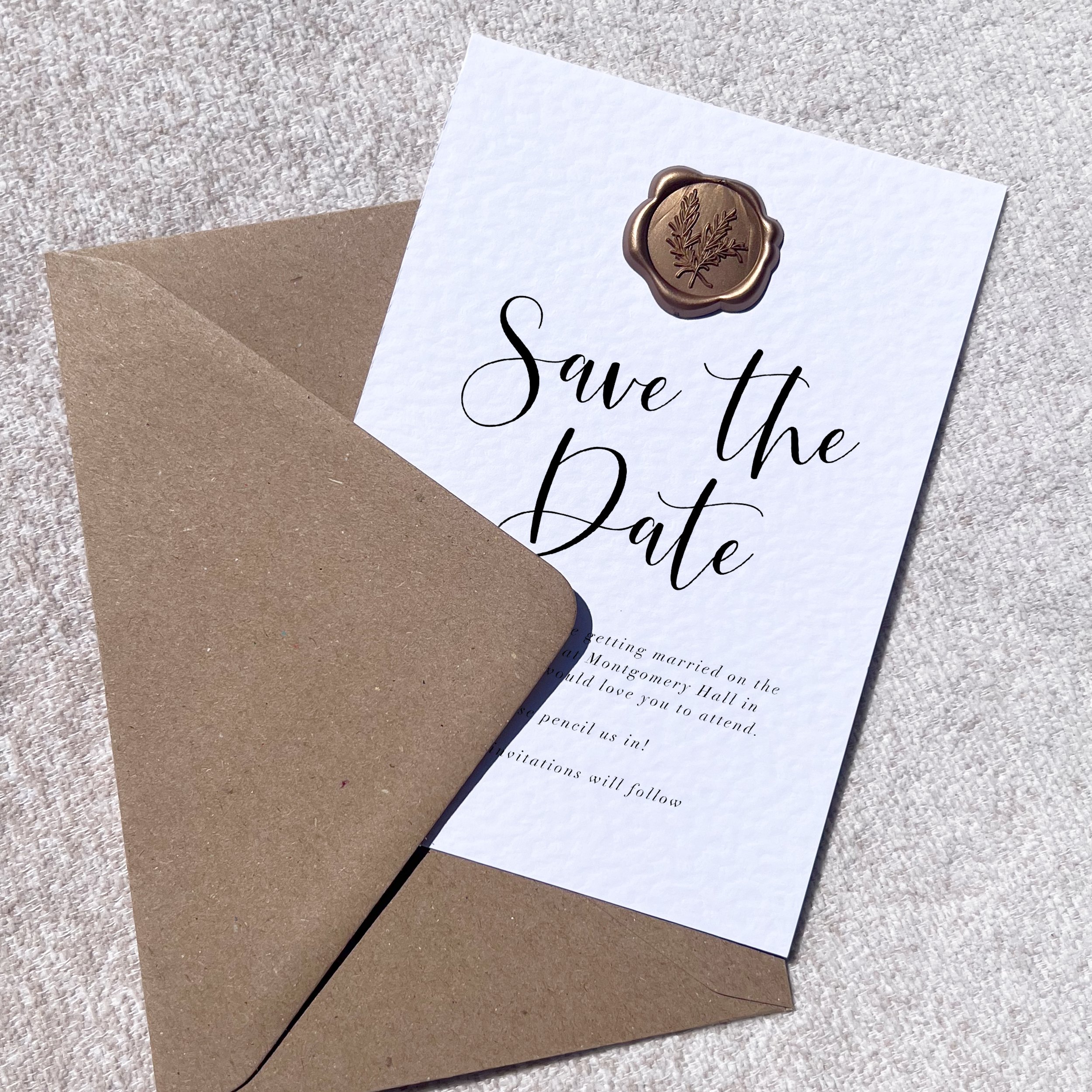 Bespoke, luxury wedding invitation with kraft paper envelope
