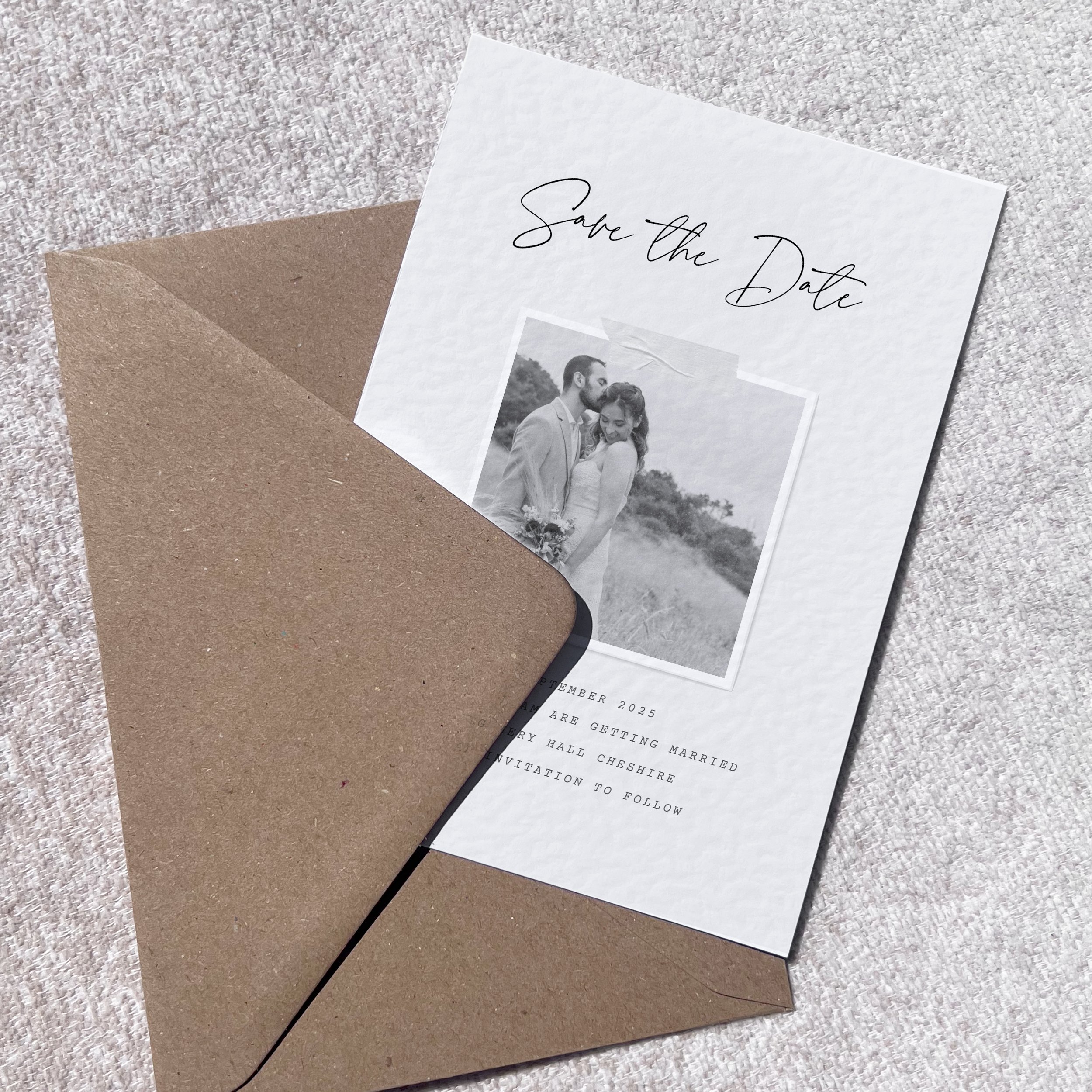Bespoke, luxury wedding invitation with kraft paper envelope
