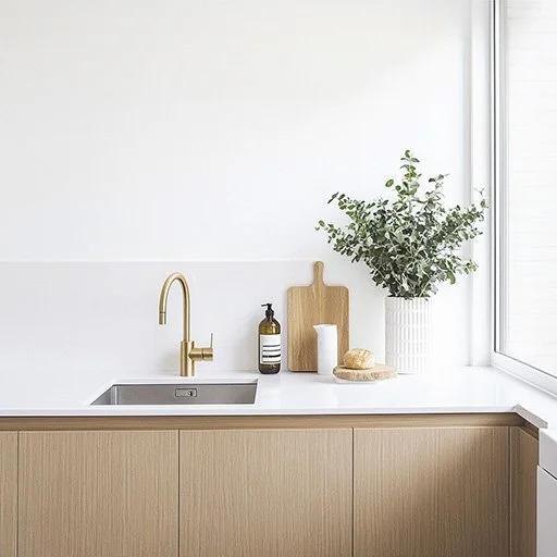 White Kitchen with brushed brass mixer.jpg