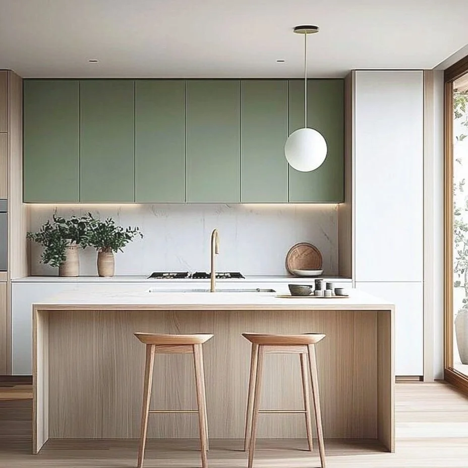 Olive green and timber finishes Kitchen