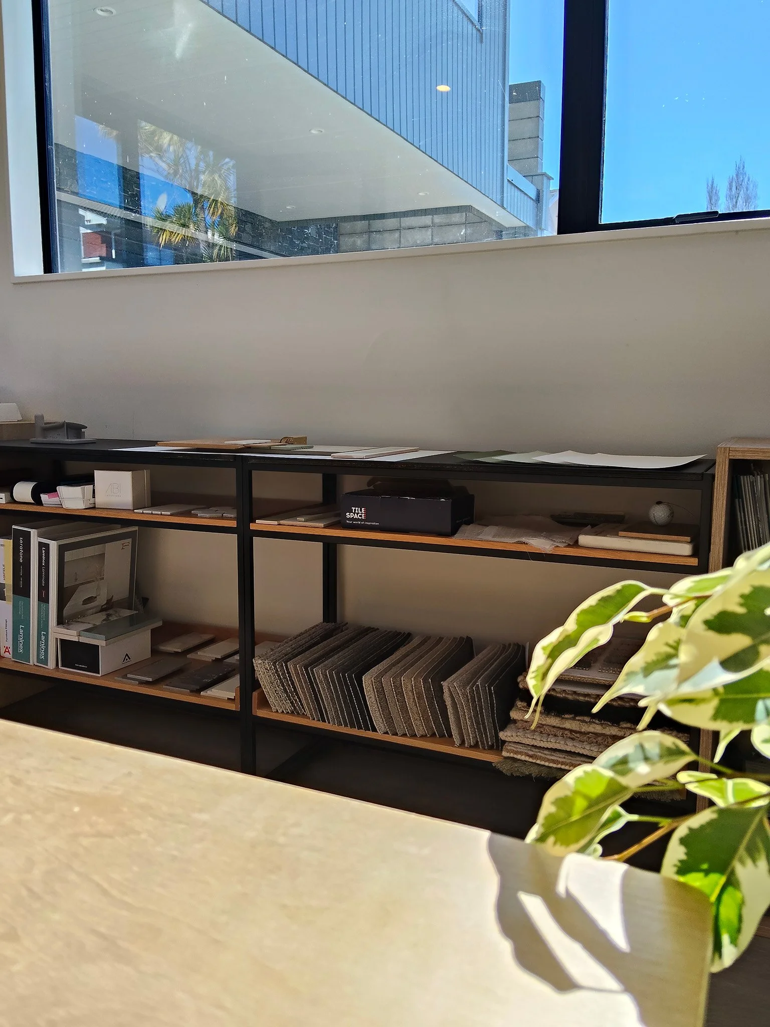 Auckland interior designer workspace with material samples
