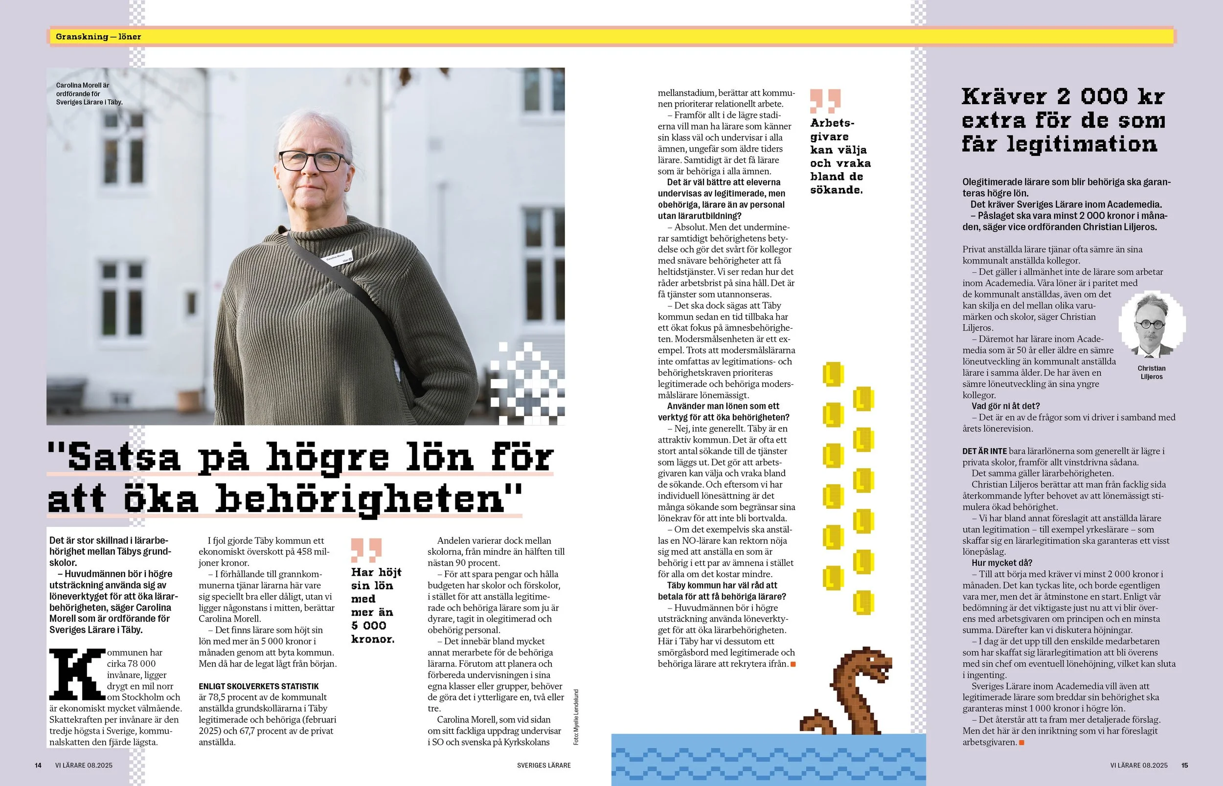 En kvinna står framför en byggnad med vita fönster. Hon bär glasögon och en grå tröja.